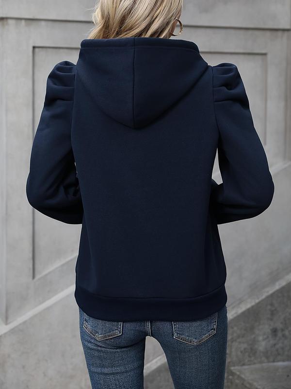 Women's Plain Puff Sleeve Drawstring Hoodie, Casual Long Sleeve Hooded Sweatshirt for Spring & Fall, Fashion Women's Clothing for Daily Wear