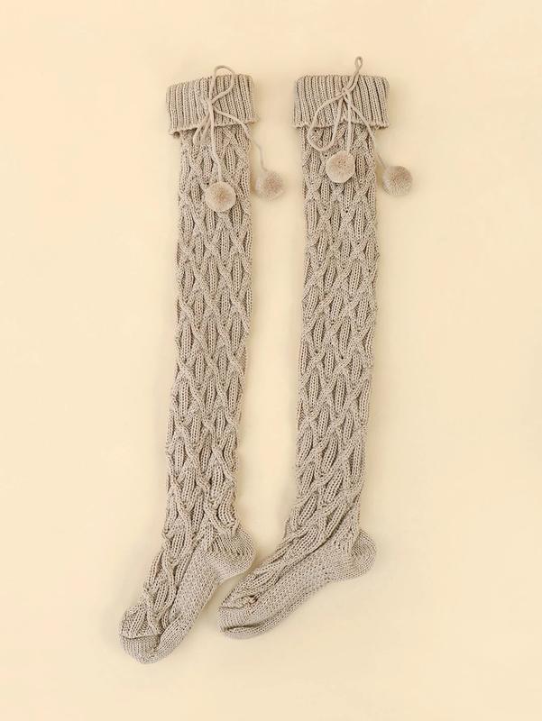 1pair Women's Rhombus Pattern Thigh High Warm Socks With Balls For Autumn Winter ladies socks socks for comfort fashion cute sock fashion cozy knitted socks knee high
