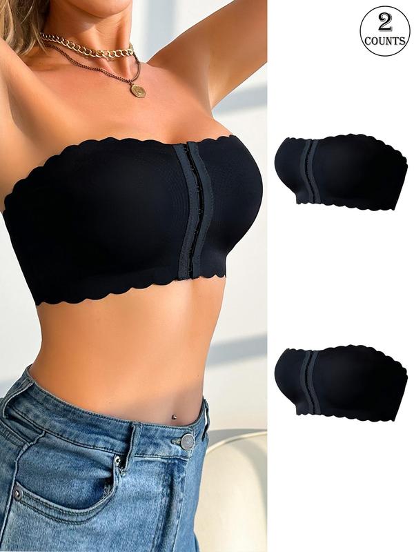Women's Solid Color Hook & Eye Front Crop Tube Top Bra, Casual Breathable Comfortable Strapless Push Up Bra, Ladies Underwear for All Seasons