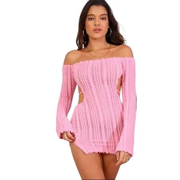 See-Through Neckline Wrap Cutout Backless Split Dress Casual Womenswear Spandex Summer Casual Wear Fabric Casual Wear Fabric Casual Wear Fabric