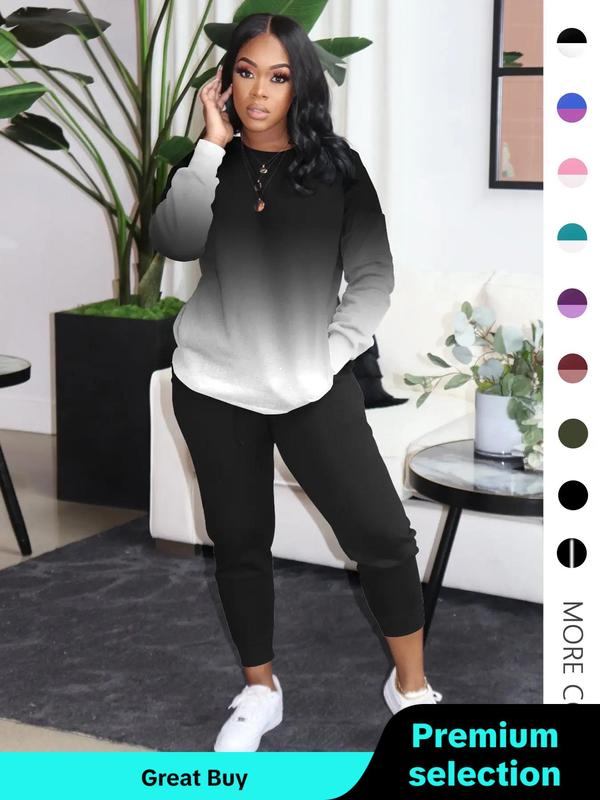 Women's Drop Shoulder Pocket Pullover & Jogger Pants Set, 2 Piece Set Casual Crew Neck Sweatshirt Top & Sweatpants, Ladies Fall Co-ord Sets, Women's Two Piece Sets