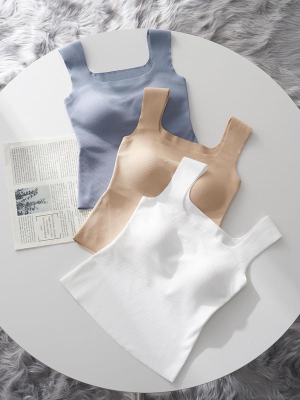 Women's Solid Textured Wireless Bralette, Casual Comfy Built-in Cup without Underwire for Daily Wear, Basic Lingerie Top for All Seasons