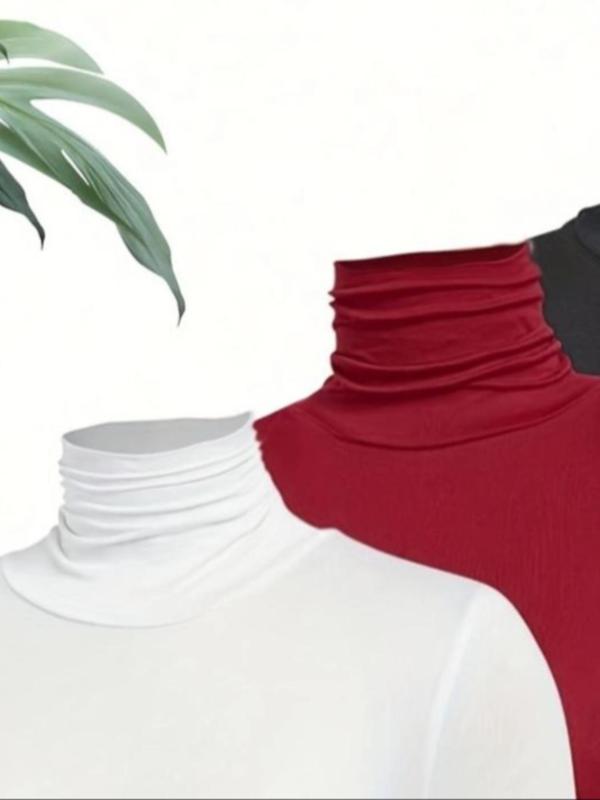 Women's Solid Turtle Neck Long Sleeve Tee, 2024 New Style Elegant Fashion Casual Tight Sleeve Top for Daily Outdoor Wear,  The Original Skating Girl Shirt, Women Clothing for Fall & Winter