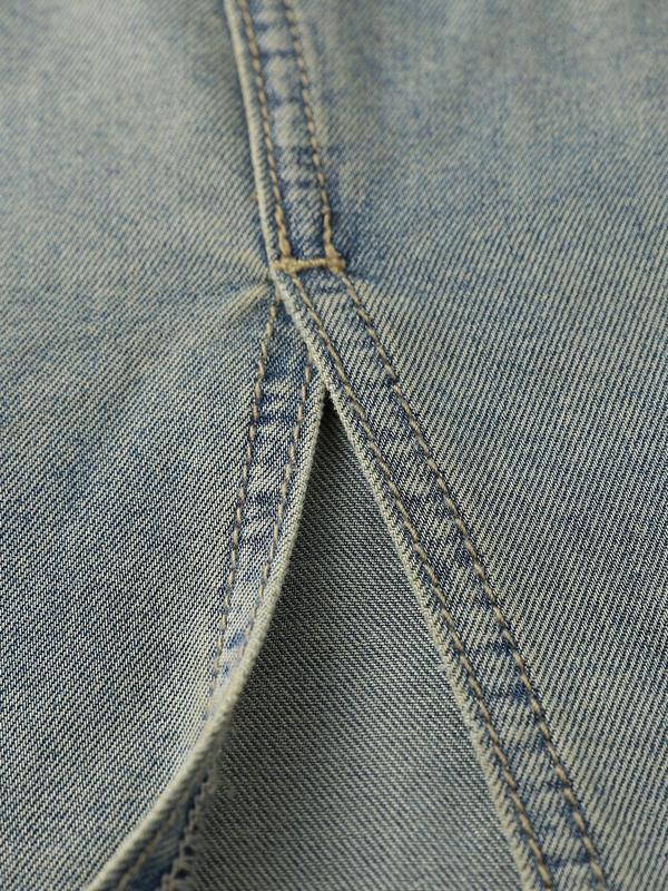 YOZY Women's Plain Split Button Pocket Pencil Skirt, Casual Asymmetrical Denim Skirt for Daily Wear, Ladies Bottoms for All Seasons