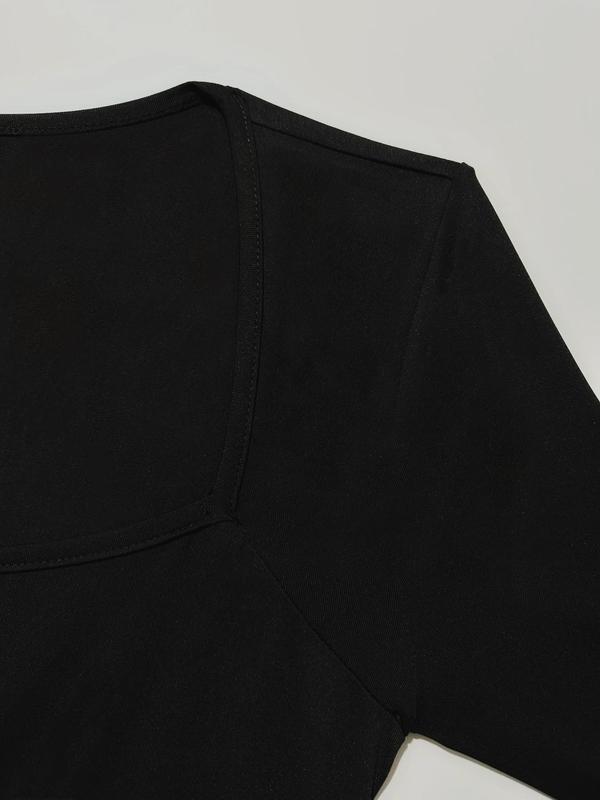 Women's Square Neck Flare Leg Jumpsuit, Basic Tight Sleeve Bell Bottom Jumpsuit, Ladies Clothes for Daily Wear
