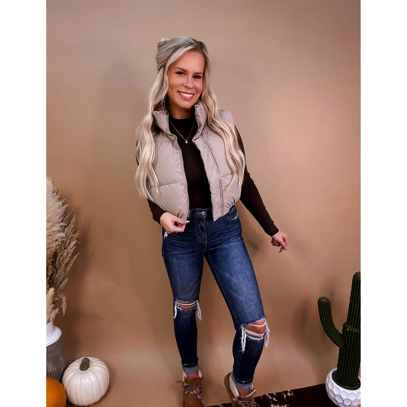 On the go puffer vest- Taupe