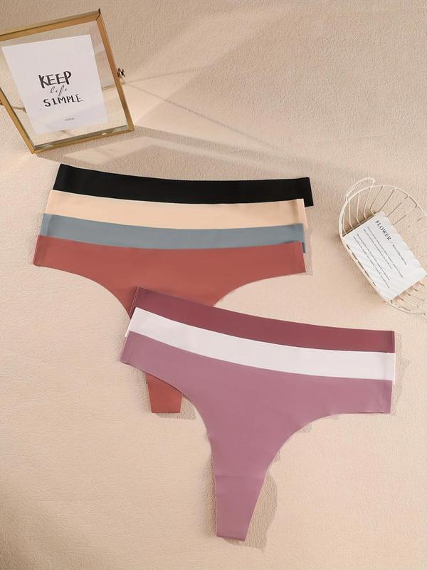 Plus Size 7pcs Solid Thong, Soft Comfy Breathable Seamless Panty for Daily Wear, Women's Underwear for All Seasons