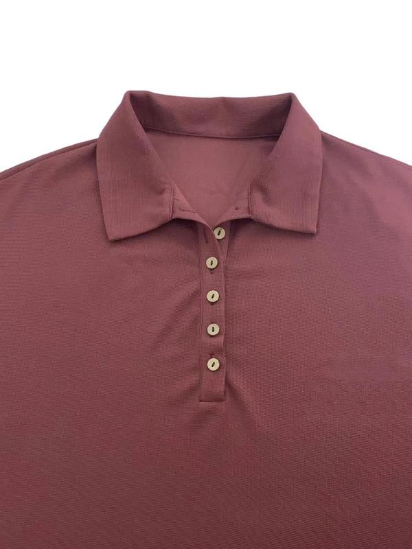 Women's Plain Half Button Drop Shoulder Tee, Casual Long Sleeve Collared Top for Spring & Fall, Women's Clothing for Daily Wear