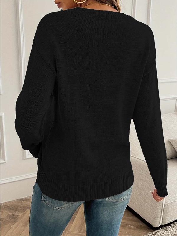 Women's Plain Drop Shoulder Sweater Pullover, Casual Long Sleeve Round Neck Jumper for Daily Outdoor Wear, Ladies Knitwear for All Seasons