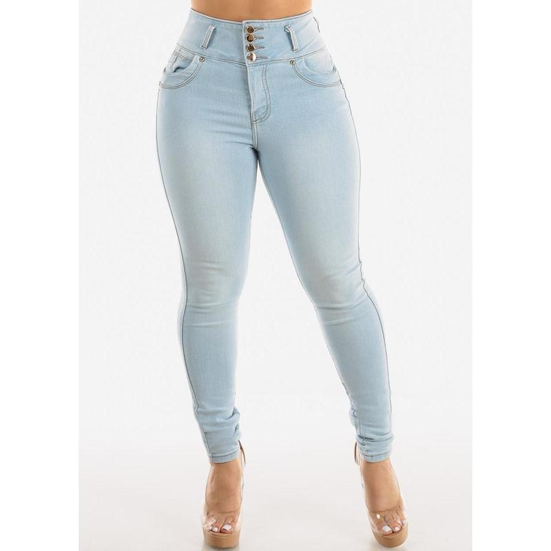 Super High Waisted Butt Lifting Skinny Jeans Light Blue