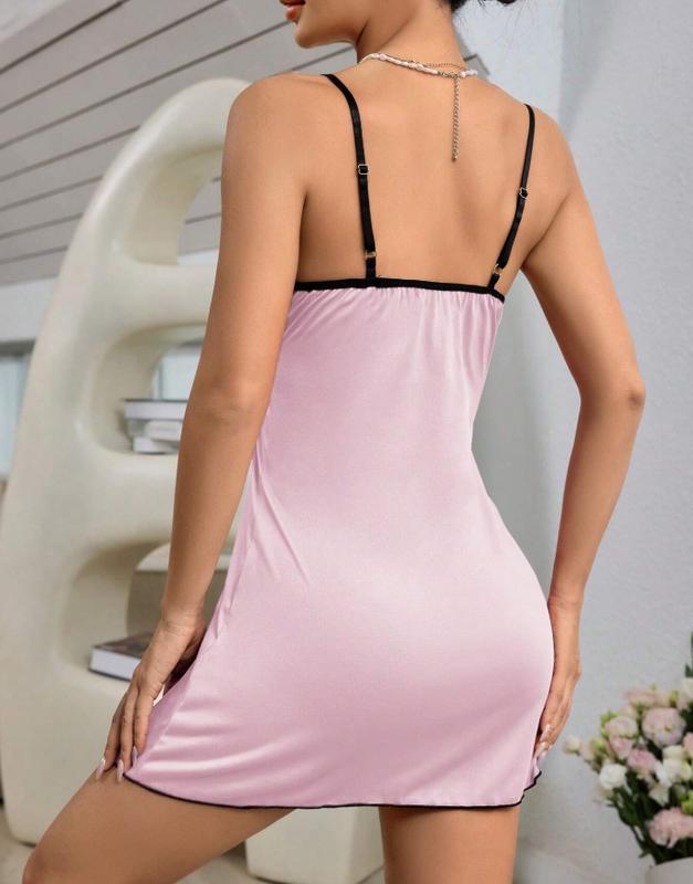 Lace Trim Bow Front Cami Pajama Nightdress