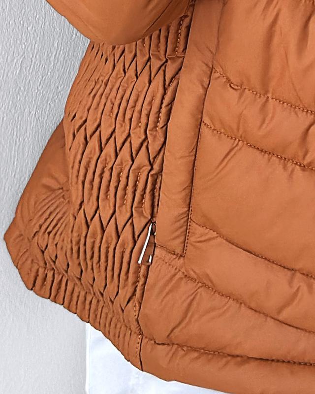 ChicMe Women's Zip Up Pocket Design Shirred Waist Jacket Fuzzy Trim Fleece Lined Hooded Puffer Coat detachable jacket windbreaker jackets