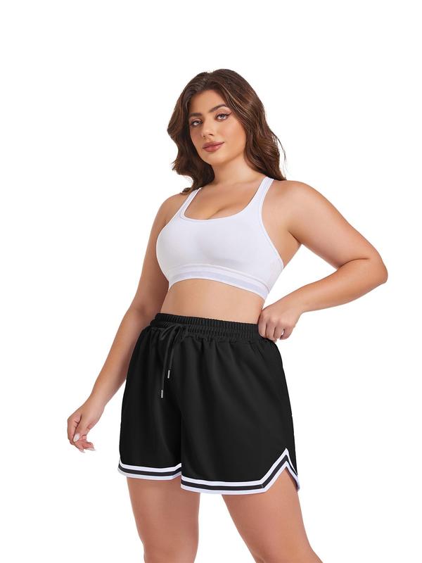  Contrast Binding Drawstring Waist Shorts, Casual Pocket Shorts for Daily Wear, Women's Bottoms for All Seasons