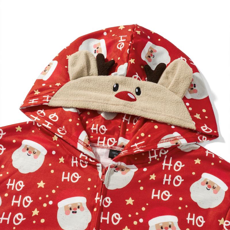 Matching Christmas Pajamas for Family Long Sleeve Santa Print Hooded Romper Zip Up Jumpsuits Xmas Pj's Clothes Homewear Sleepwear Loungewear Nightwear Bodysuit Womenswear  Round Neck Winter Womenswear Outdoors