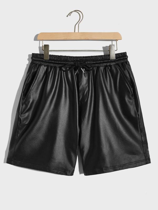PU Leather Shorts Drawstring Waist Straight Leg Short Pants