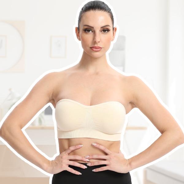 Lusait Strapless Bras for Women Non-Slip Silicone Padded Bandeau Bra Wireless Tube Top Bra