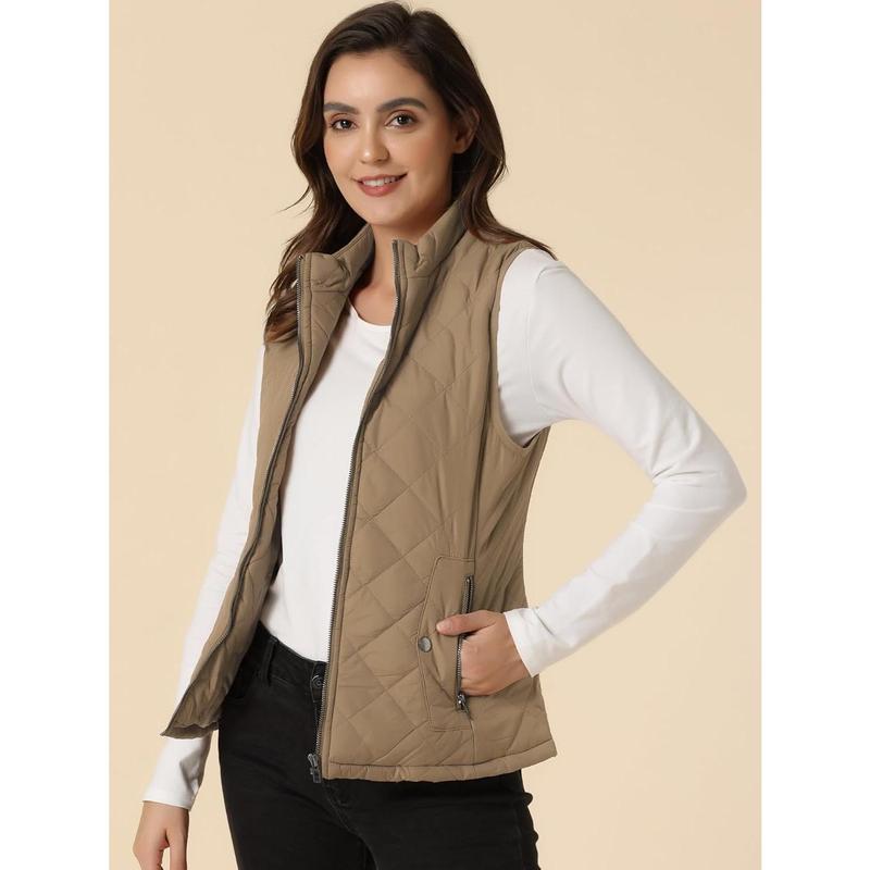 Allegra K Women's Puffer Vest Stand Collar Lightweight Gilet Quilted Zip Vest