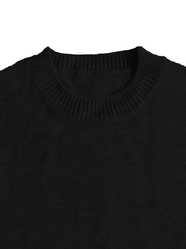Women's Plain Drop Shoulder Sweater Pullover, Casual Long Sleeve Round Neck Jumper for Daily Outdoor Wear, Ladies Knitwear for All Seasons