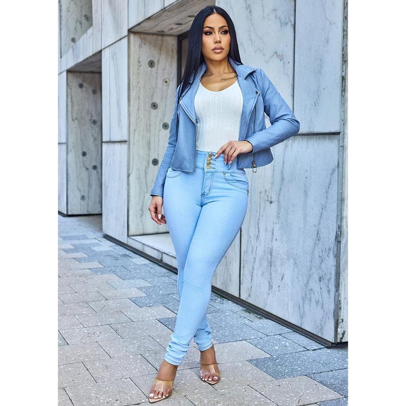 Super High Waisted Butt Lifting Skinny Jeans Light Blue