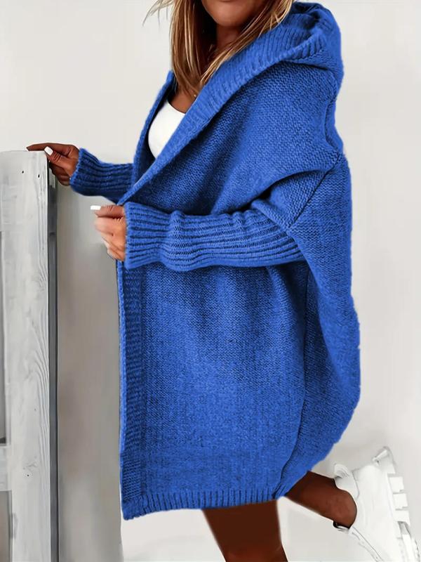 Women's Long Sleeve Loose Hooded Cardigan, Cardigans Solid Color Batwing Sleeve Knitting Outerwear for Fall, Open Front Knitting Tops, Comfy Clothes for Girls, Cardigan for Women, Womenswear Knitwear Sweater Cardigan Sweater