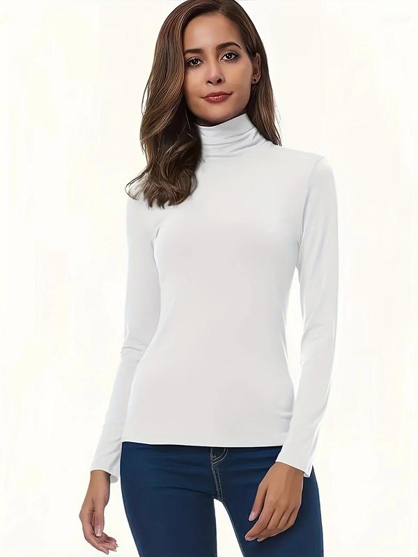 Women's Solid Turtle Neck Long Sleeve Tee, 2024 New Style Elegant Fashion Casual Tight Sleeve Top for Daily Outdoor Wear,  The Original Skating Girl Shirt, Women Clothing for Fall & Winter