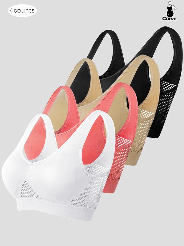 Plus Size Push Up Bra, Women's Breathable Comfortable Wireless Bra for All Seasons, Hollow Out Mesh Plus Size Bra for Women, Summer Wear 2024, Plus Size Women's Clothing