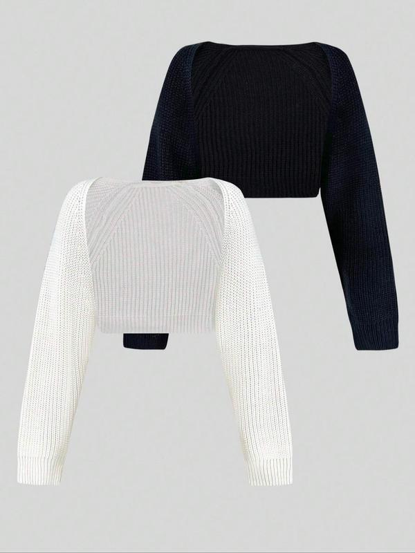 Women's Solid Raglan Sleeve Crop Sweater Cardigan, Casual Long Sleeve Open Front Knitwear for Fall & Winter, Fashion Ladies' Knit Clothing for Daily Wear