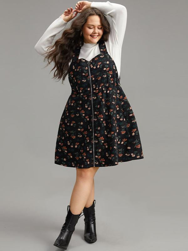 BloomChic Ditsy Floral Corduroy Pocket Zipper Fly Cami Dress