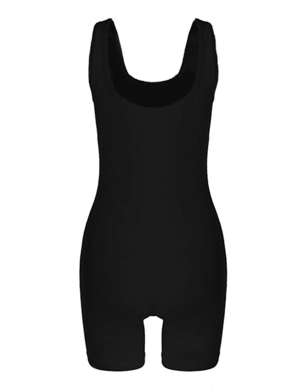 Women's Solid Square Neck Skinny Romper, Casual Sleeveless Ribbed Romper for Summer, Ladies Clothes for Daily Wear