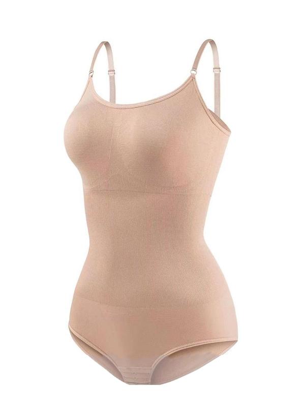 Women's Solid Backless Shapewear Bodysuit with Open Crotch Design, Seamless Scoop Neck Adjustable Strap Bodysuit, Tummy Control Shaper for Women