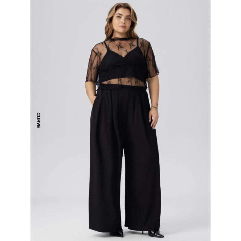 Cider [size 2-26] Lace See-through Top & V Neck Wide Leg Jumpsuit