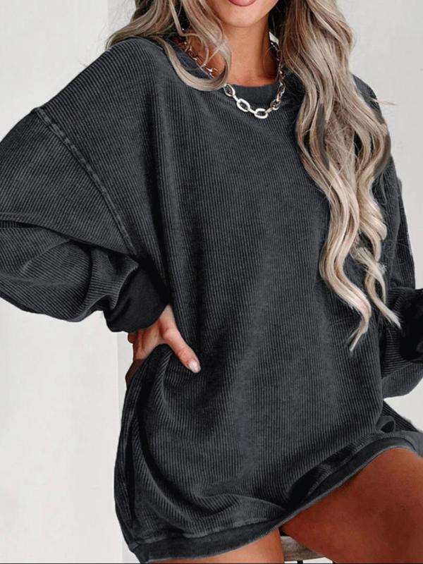 Women's Plain Drop Shoulder Sweatshirt, Casual Long Sleeve Round Neck Pullover for Fall & Winter, Women's Clothing for Daily Wear