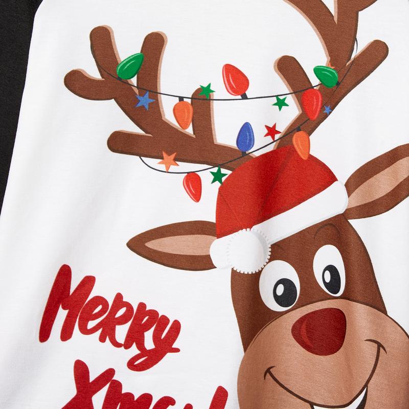 PatPat Sibling Matching Christmas Pajamas Reindeer Pattern Raglan Sleeves