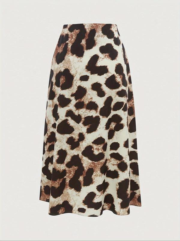 Women's Leopard Print Long Skirt, Casual Fashion Skirt for Daily Outdoor Wear, Ladies Bottoms for All Seasons