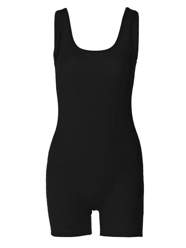 Women's Solid Square Neck Skinny Romper, Casual Sleeveless Ribbed Romper for Summer, Ladies Clothes for Daily Wear