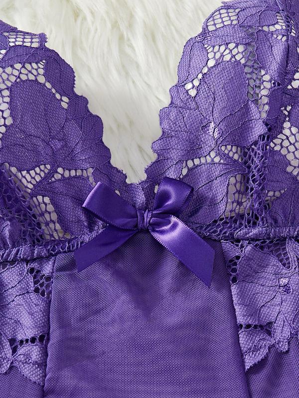 Women's Contrast Lace Cami Nightdress & Thong Sexy Sleepwear Set, Breathable Nighty Dress & Panty Set, Women's Sleepwear for All Seasons