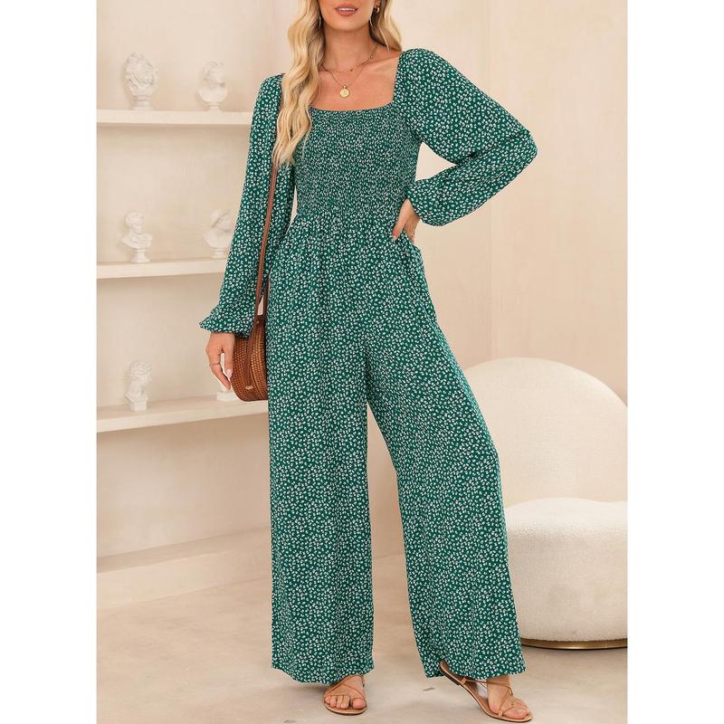 Dokotoo Women's Casual Loose Cowl Jumpsuit Jumpsuit Long Sleeve Printed Wide Leg Pants Jumpsuit with Pockets