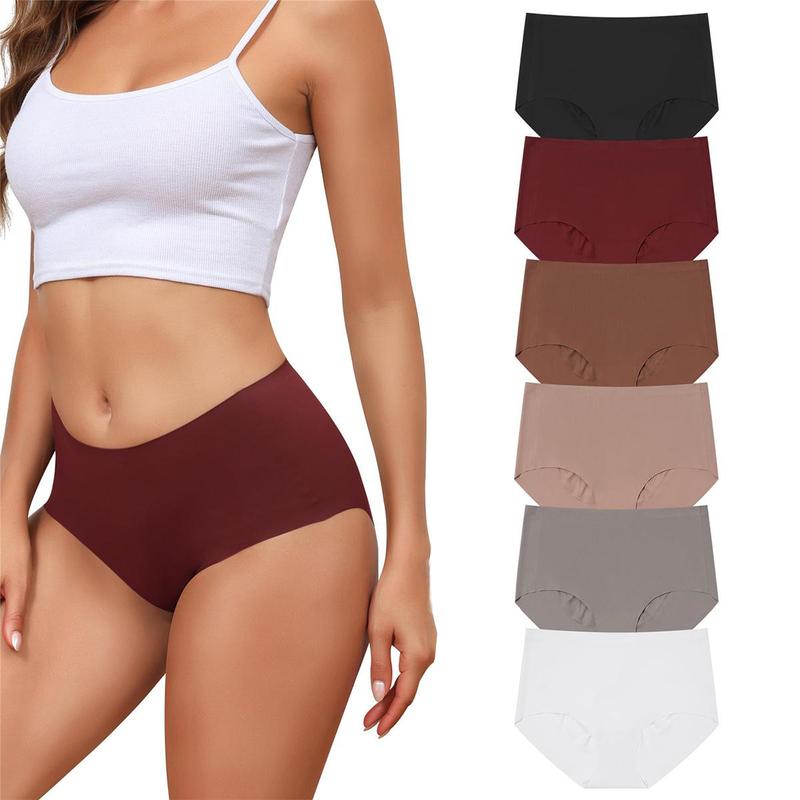 LEVAO Women High waist underwear invisible seamless polyester soft breathable elastic Coverage Brief No Show Panties Multi 6-piece suit S-XXL