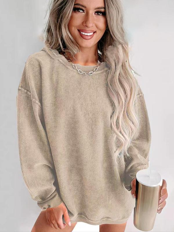 Women's Plain Drop Shoulder Sweatshirt, Casual Long Sleeve Round Neck Pullover for Fall & Winter, Women's Clothing for Daily Wear