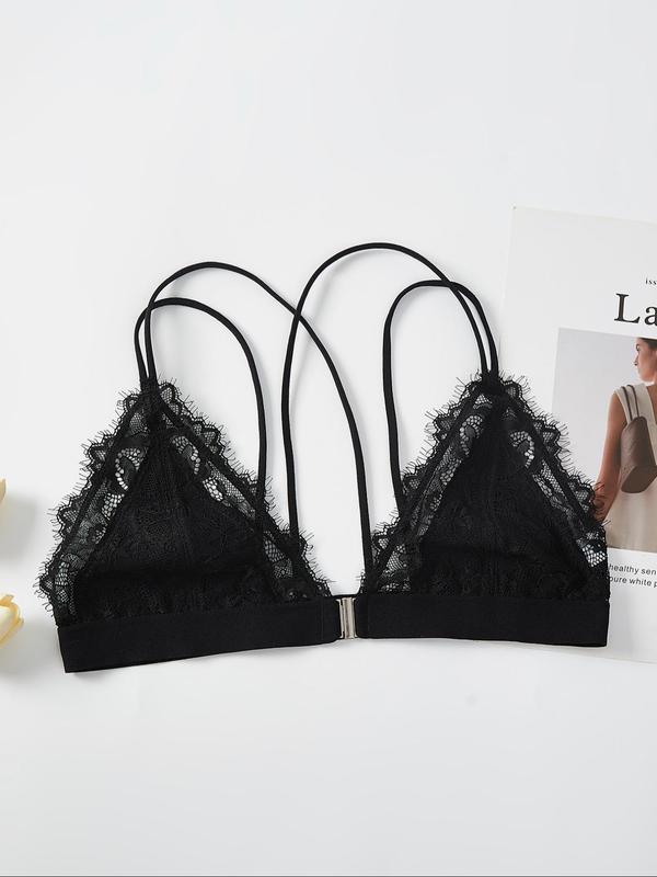 Women's Criss Cross Backless Lace Wireless Bra, Soft Comfortable Breathable Double Straps Buckle Front Bra for Daily Wear, Lingerie Top for All Seasons