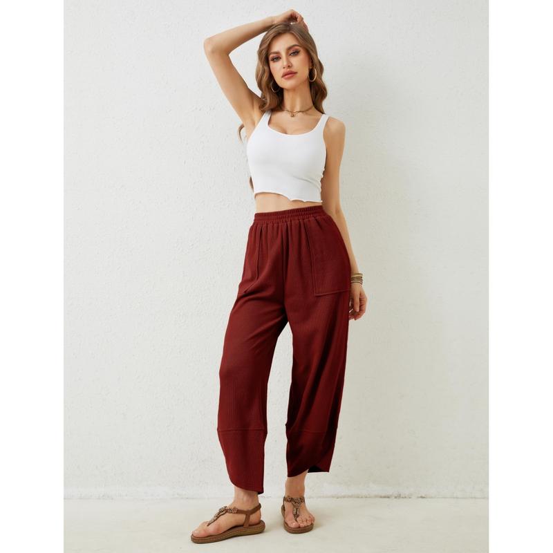 UANEO Womens Baggy Wide Leg Pants Casual Elastic Waisted Palazzo Harem Pants with Pockets