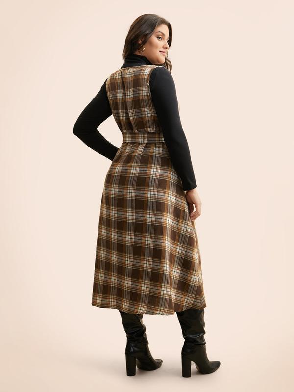 BloomChic Square Neck Plaid Belted Dress
