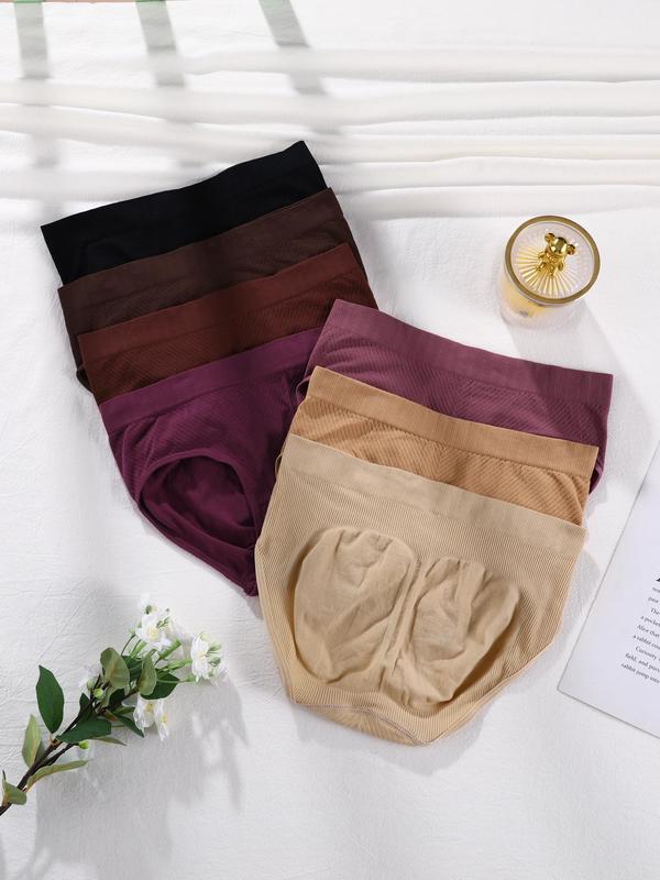 Women's Solid Color Textured Seamless Panty, Soft Comfy Breathable Knicker for Daily Wear, Underwear for All Seasons