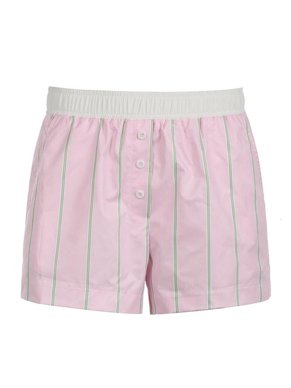 Women's Striped Print Button Front Elastic Waist Shorts, Casual Pocket Straight Leg Shorts for Summer, Fashion Women's Bottoms for Daily Wear
