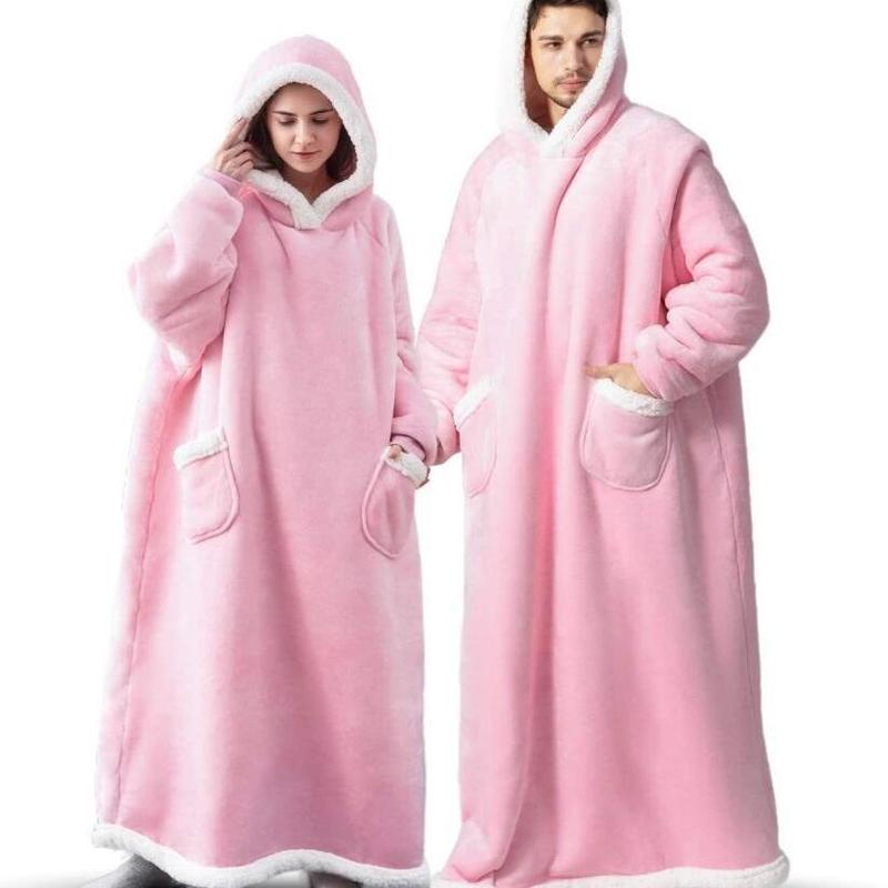 Long Thick Blanket Hooded Sweatshirt Pajamas, 1 Count Casual Warm Lamb Wool Pullover, TV Blanket, Wearable Blanket for Home, Bedroom, Living Room, Stocking Fillers Gift
