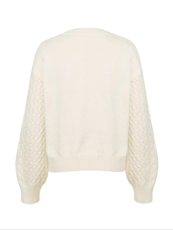 Women's Plain Drop Shoulder High Low Cable Knit Sweater, Casual Textured Long Sleeve V Neck Jumper for Spring & Fall, Fashion Women's Knitwear for Daily Wear