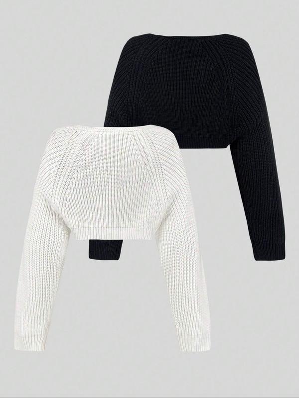 Women's Solid Raglan Sleeve Crop Sweater Cardigan, Casual Long Sleeve Open Front Knitwear for Fall & Winter, Fashion Ladies' Knit Clothing for Daily Wear