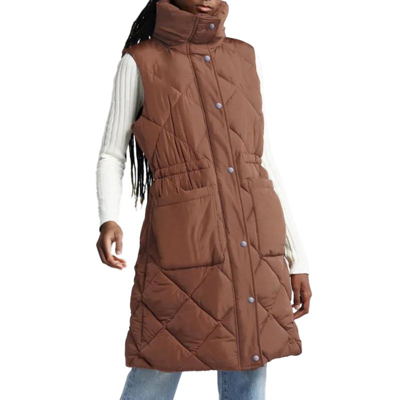 Dokotoo Women's Casual Winter Long Puffer Vest Stand Collar Sleeveless Puffy Jackets Coat with Pockets