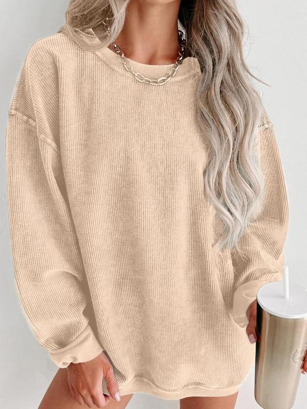 Women's Plain Drop Shoulder Sweatshirt, Casual Long Sleeve Round Neck Pullover for Fall & Winter, Women's Clothing for Daily Wear