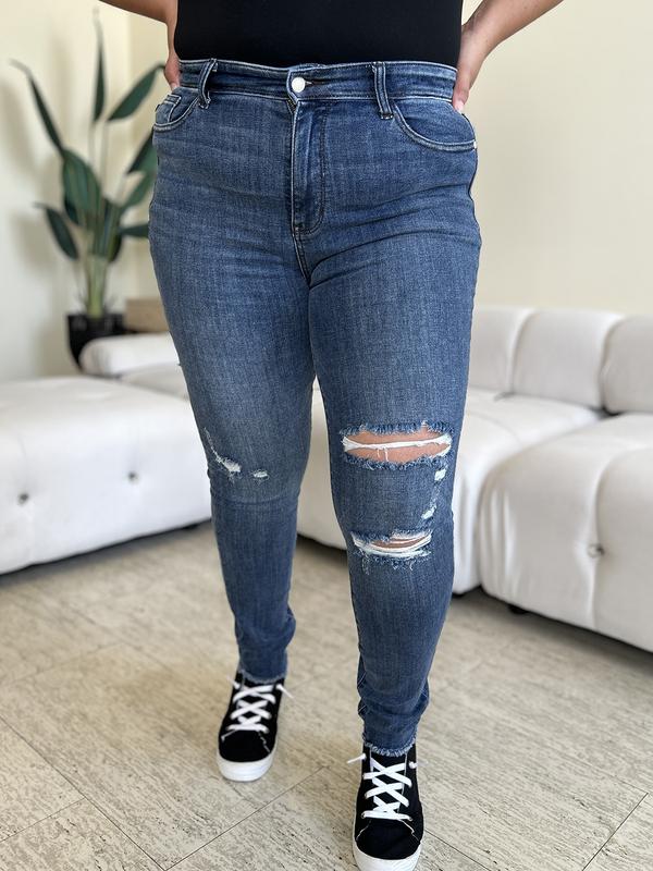 Judy Blue Full Size  High Waist Distressed Skinny Jeans Comfort Denim